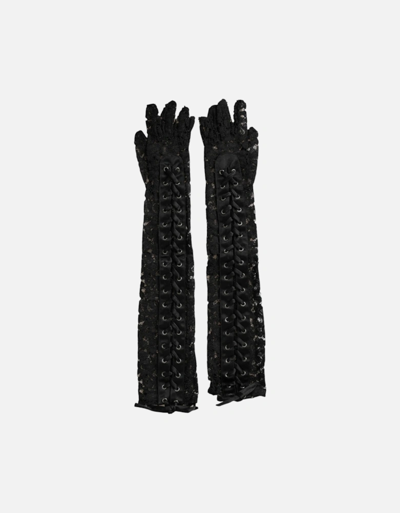 Elbow Length Lace Gloves Women - Black