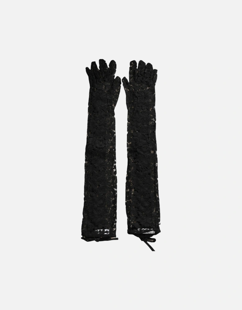 Elbow Length Lace Gloves Women - Black