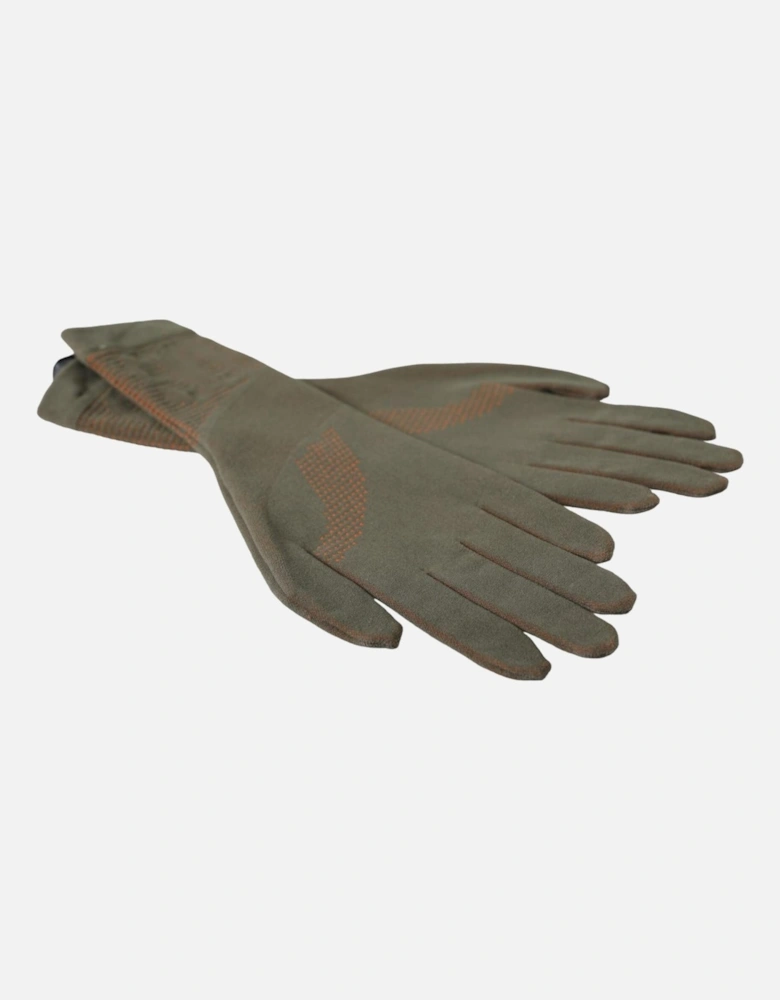 Wrist Length Cotton Gloves with Logo Details Women - Brown