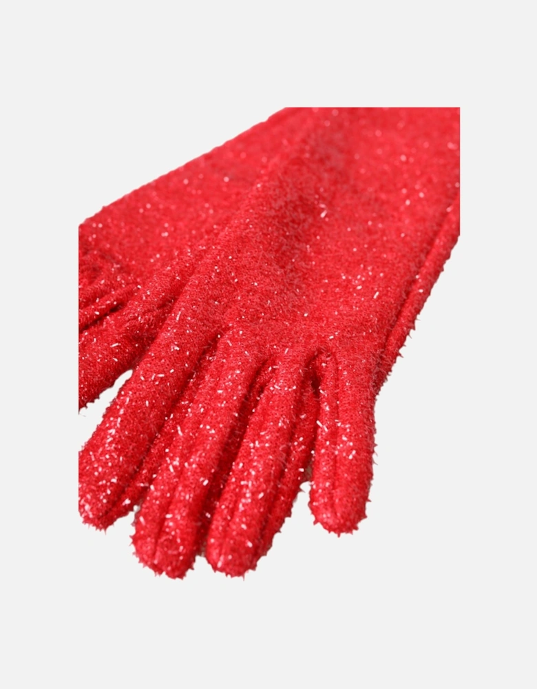 Mid Arm Length Lurex Gloves with Logo Details. Women - Red