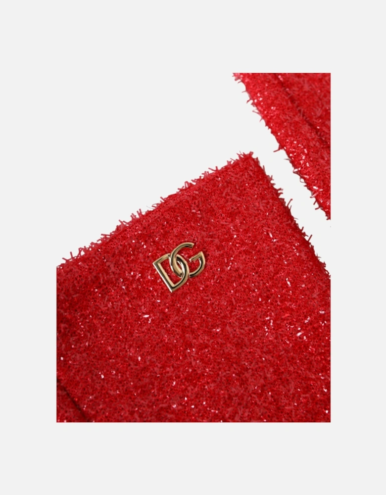 Mid Arm Length Lurex Gloves with Logo Details. Women - Red