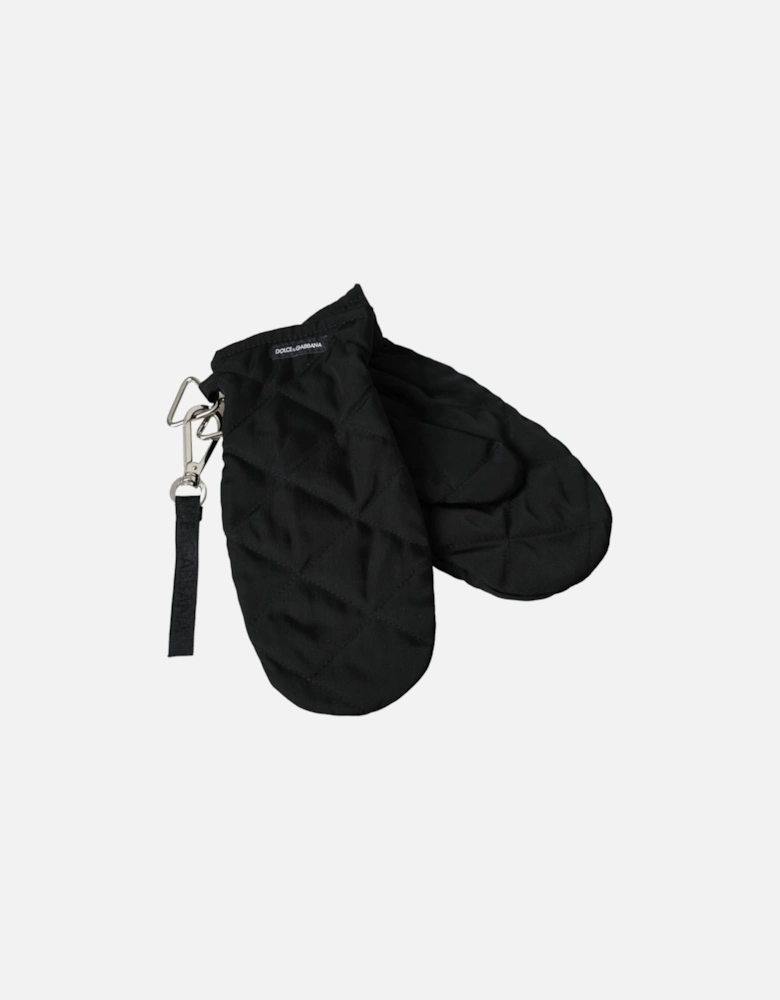 Nylon Wrist Length Mittens with Logo Details Women - Black Gloves