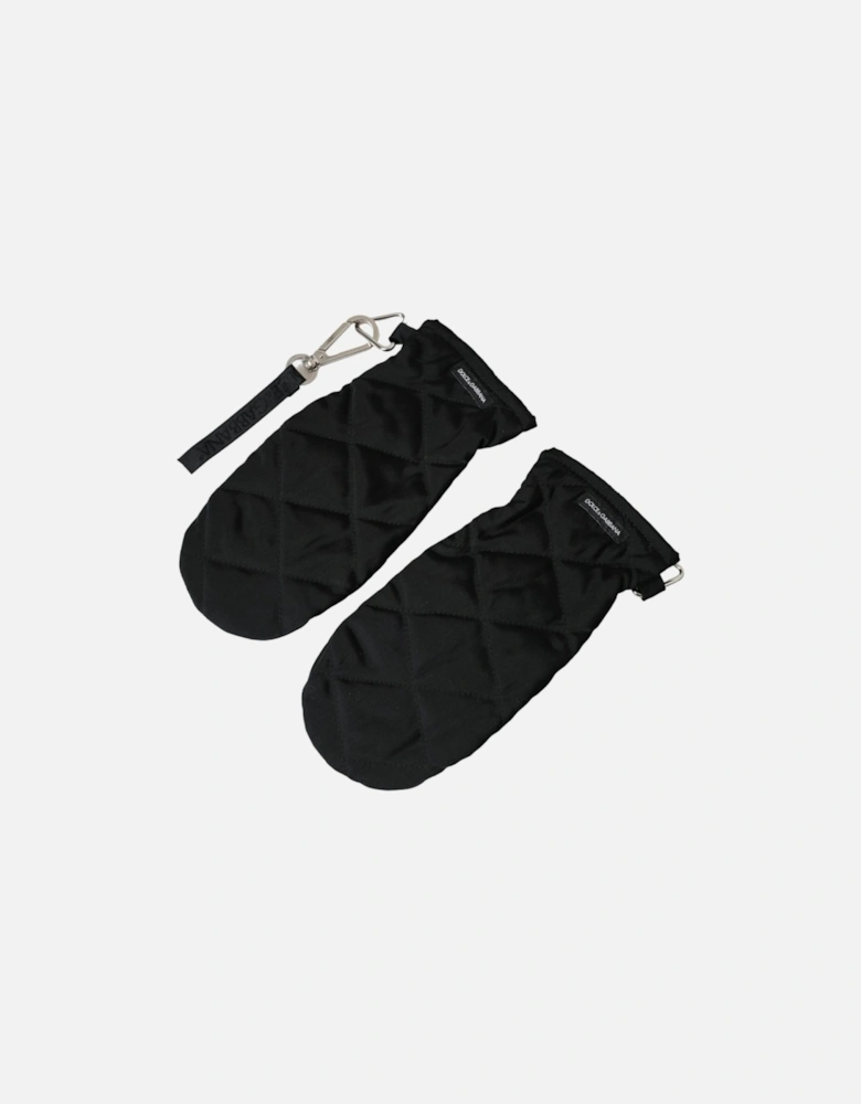 Nylon Wrist Length Mittens with Logo Details Women - Black Gloves