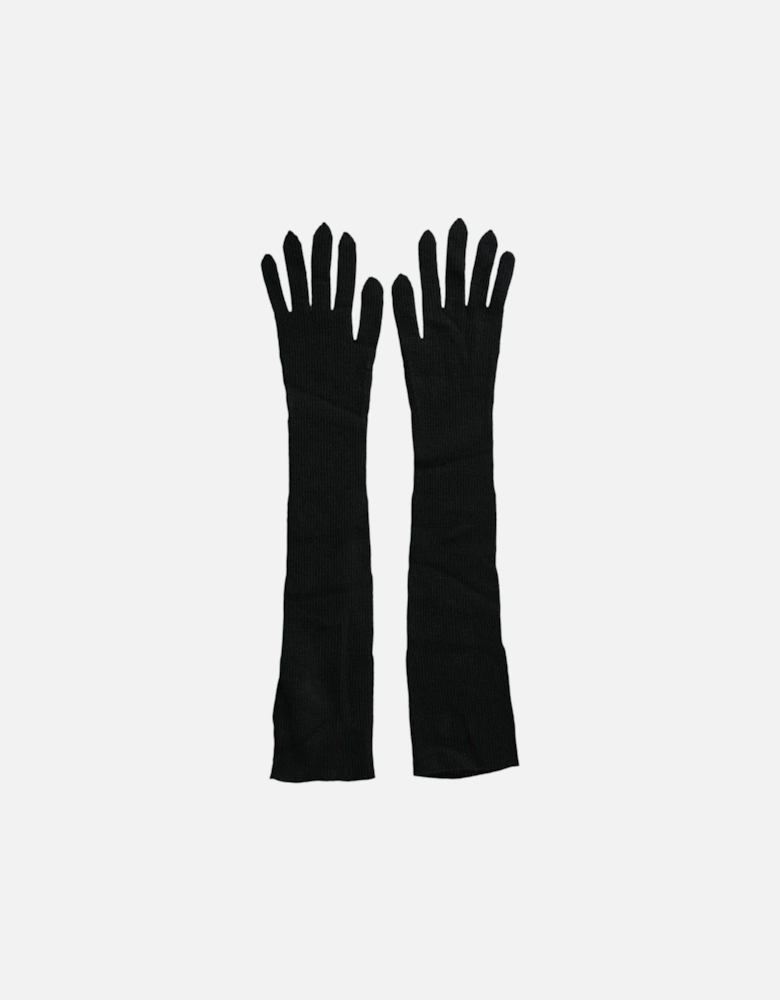 Elbow Length Cashmere Knitted Gloves with Logo Details Women - Black