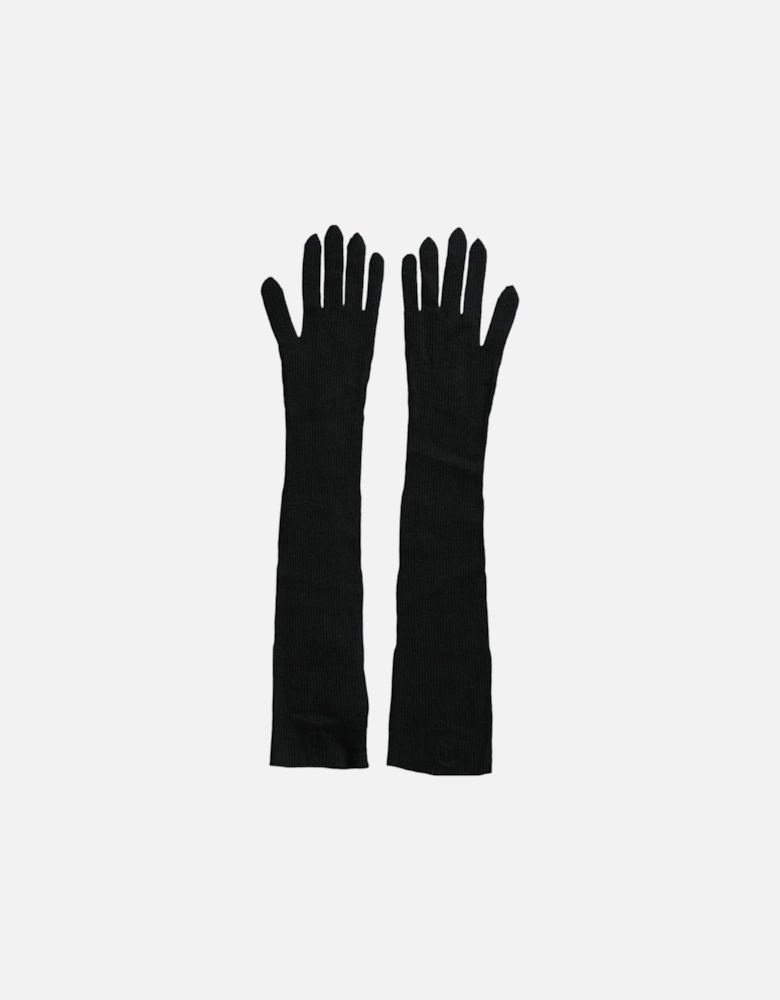 Elbow Length Cashmere Knitted Gloves with Logo Details Women - Black