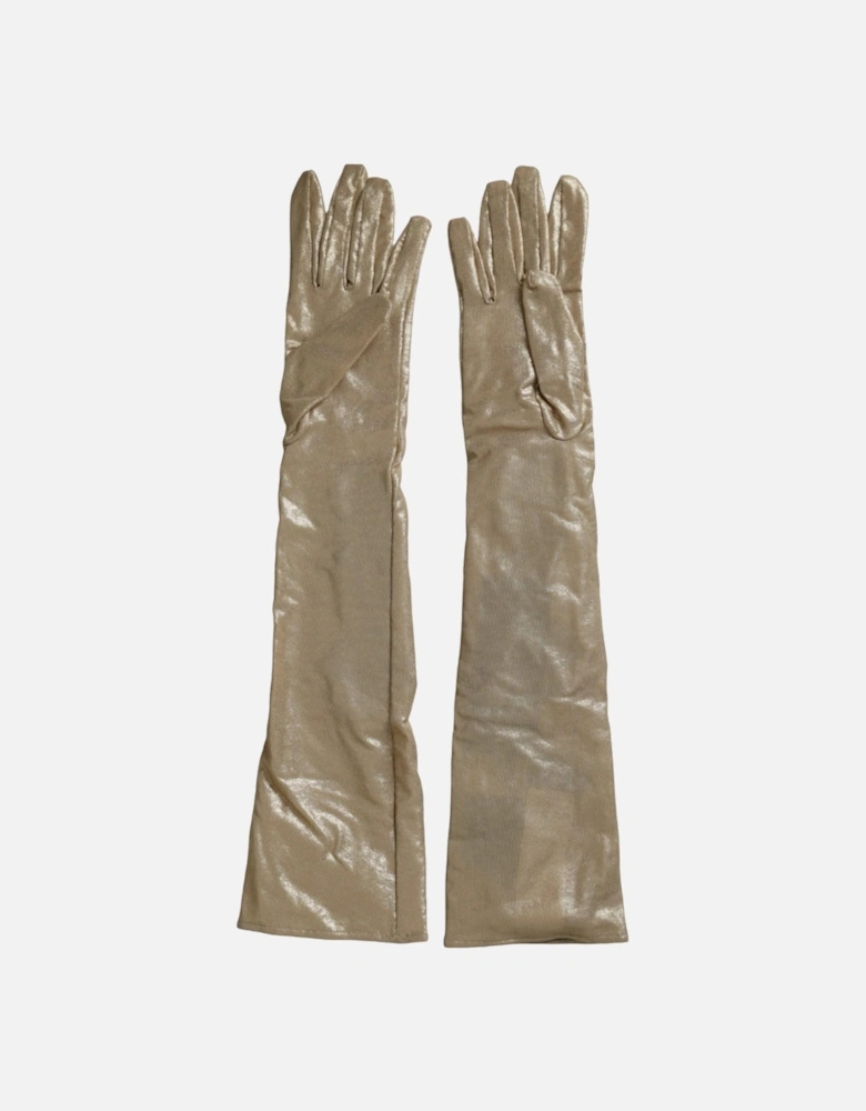 Embellished Elbow Length Satin Gloves Women - Beige