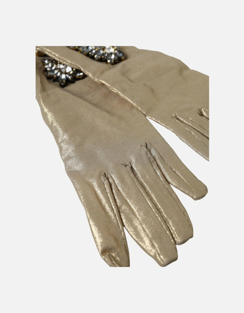 Embellished Elbow Length Satin Gloves Women - Beige