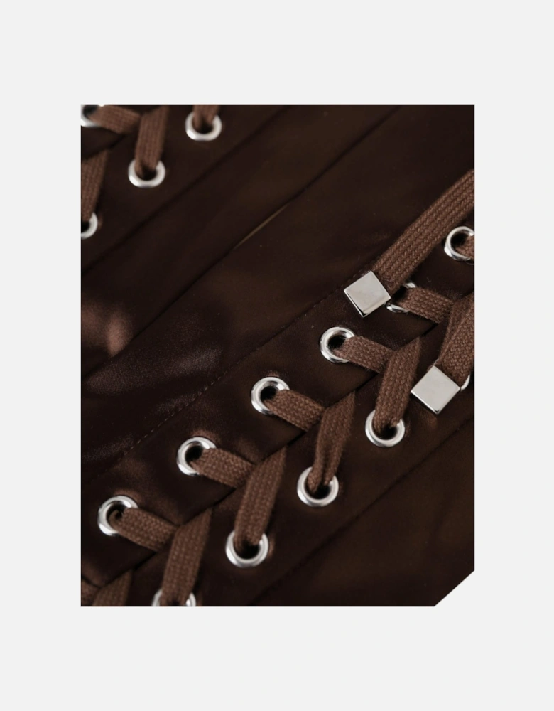 Elbow Length Lace Up Fingerless Gloves - 100% Authentic Women - Brown