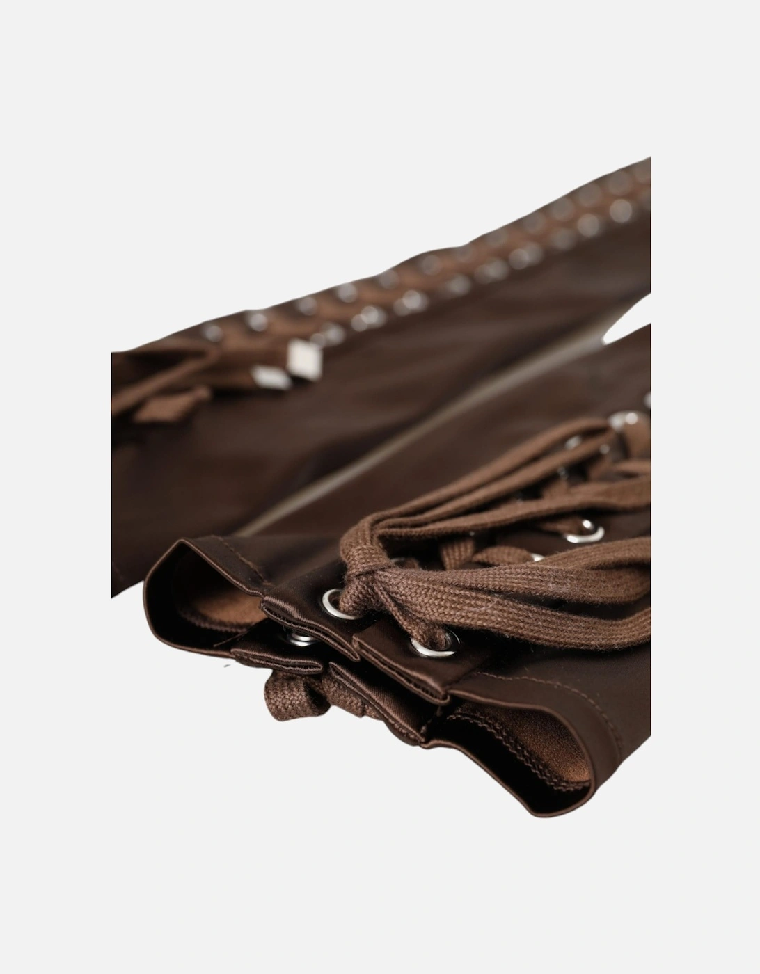 Elbow Length Lace Up Fingerless Gloves - 100% Authentic Women - Brown