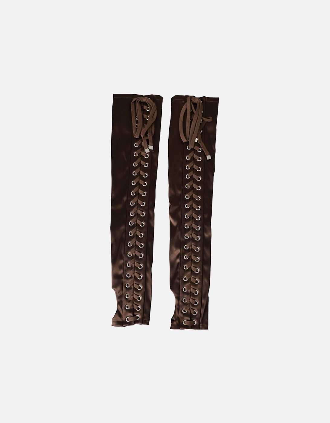 Elbow Length Lace Up Fingerless Gloves - 100% Authentic Women - Brown, 7 of 6