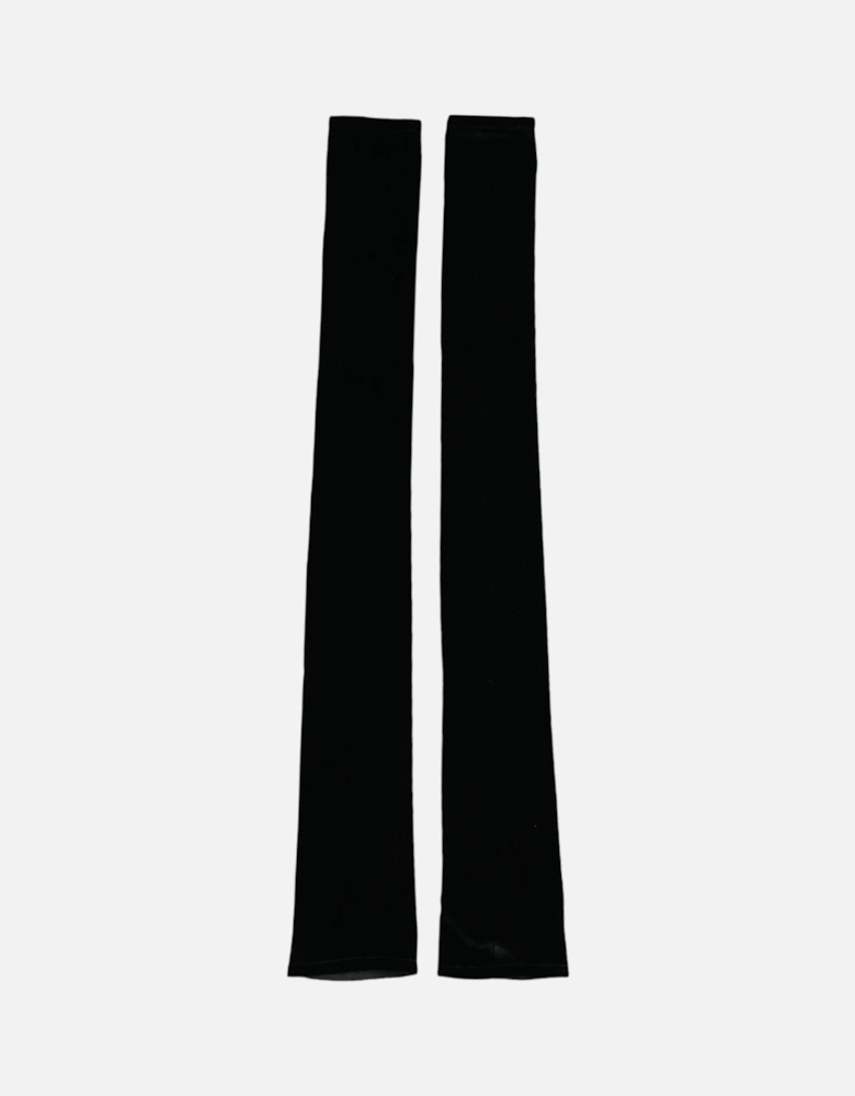 Elbow Length Fingerless Gloves in Black Nylon Blend with Logo Detail -