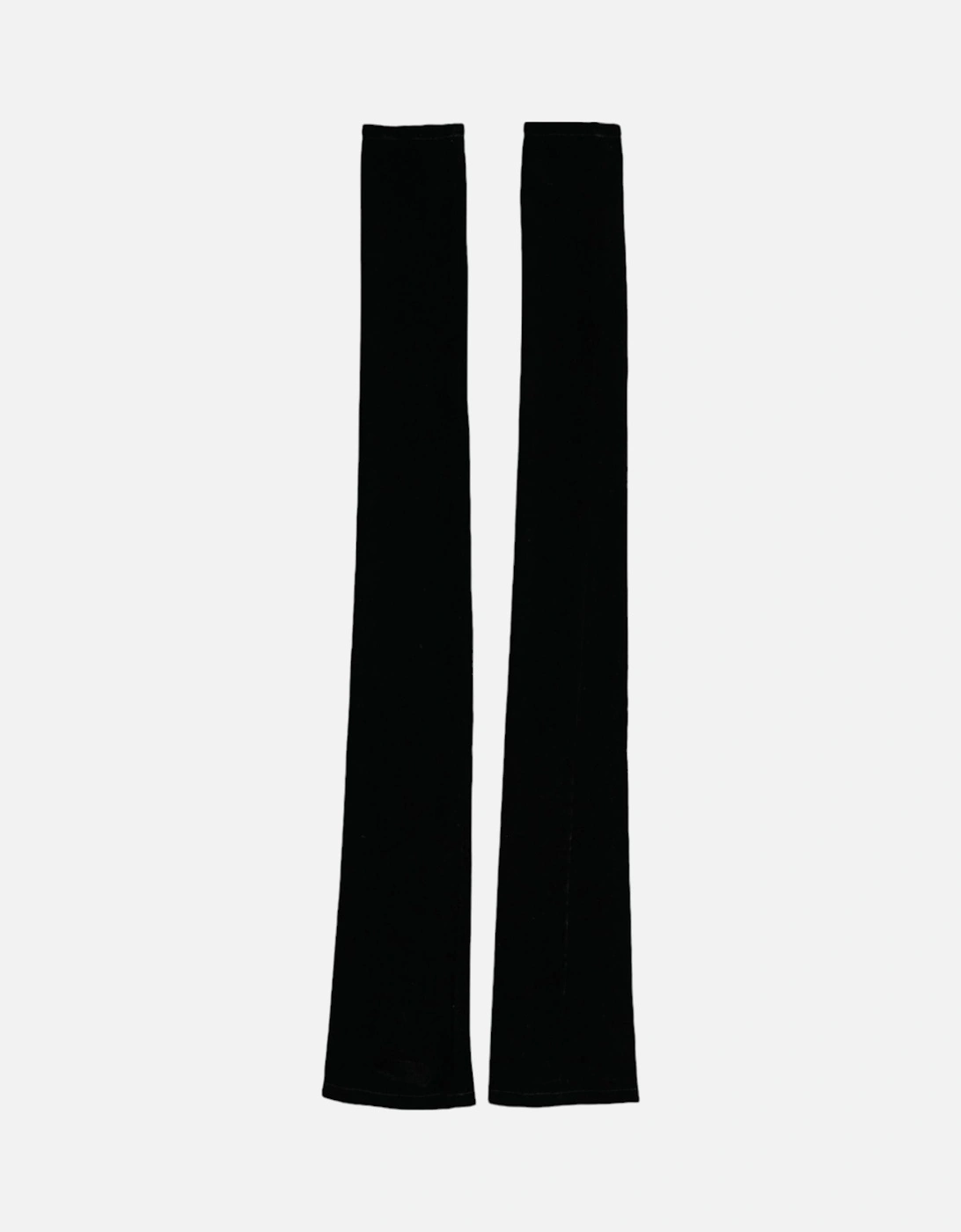 Elbow Length Fingerless Gloves in Black Nylon Blend with Logo Detail -