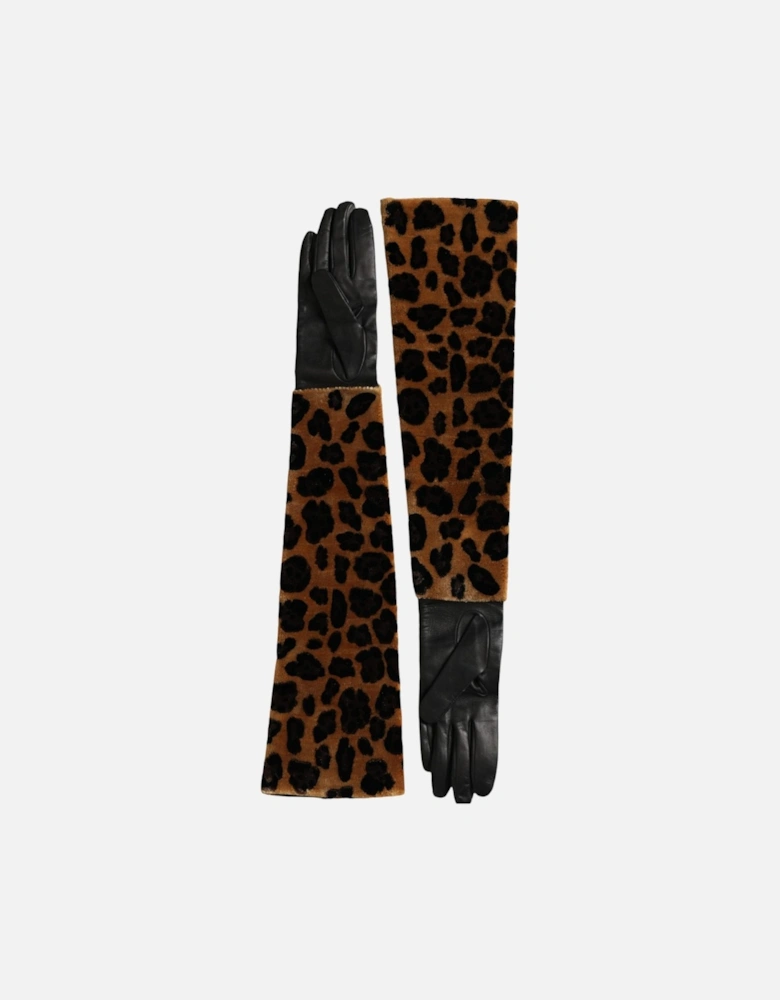 Elbow Length Leather-Viscose Gloves with Silk Lining Women - Black And