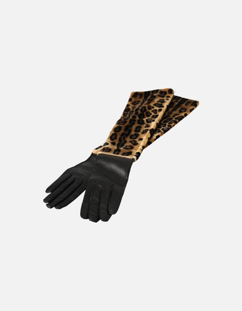 Elbow Length Leather-Viscose Gloves with Silk Lining Women - Black And