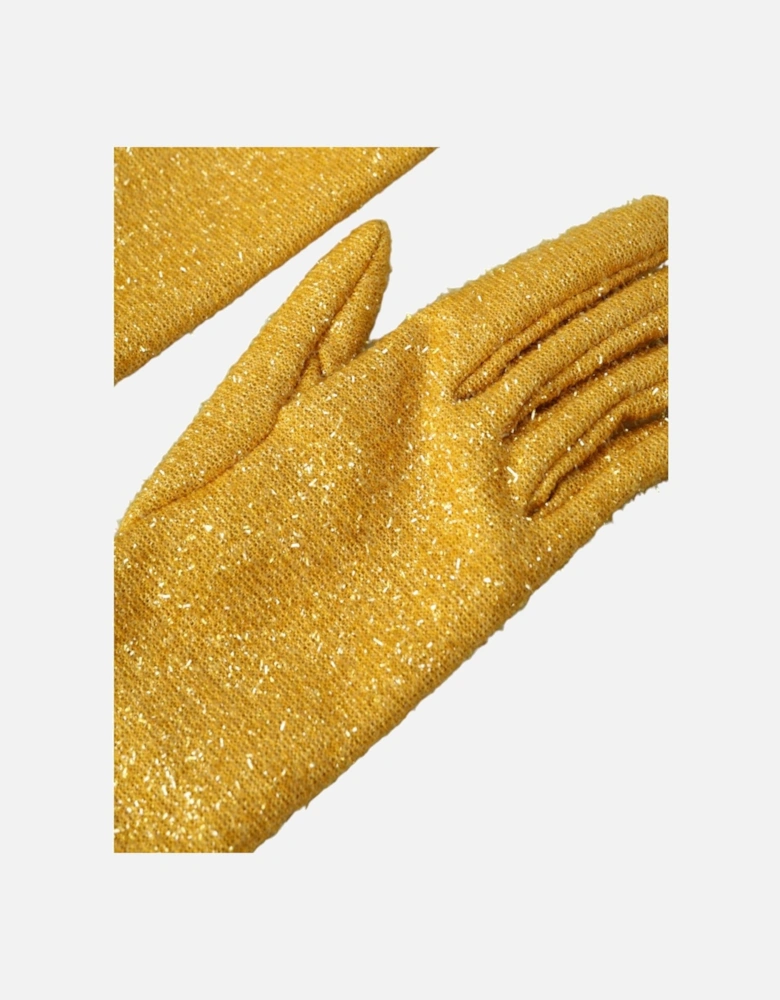 Mid Arm Length Lurex Gloves with Logo Details Women - Gold
