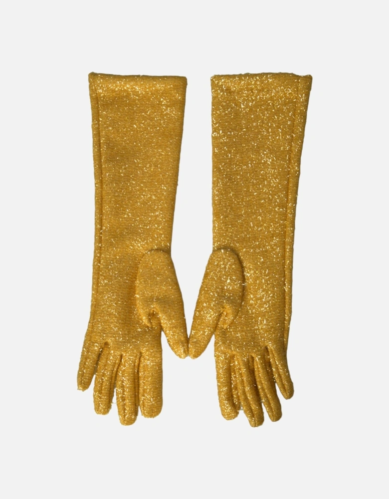 Mid Arm Length Lurex Gloves with Logo Details Women - Gold