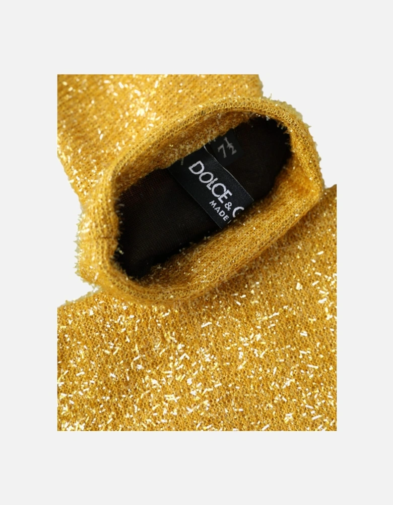 Mid Arm Length Lurex Gloves with Logo Details Women - Gold