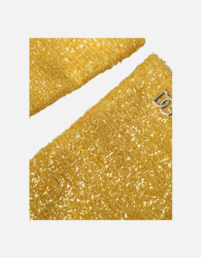 Mid Arm Length Lurex Gloves with Logo Details Women - Gold
