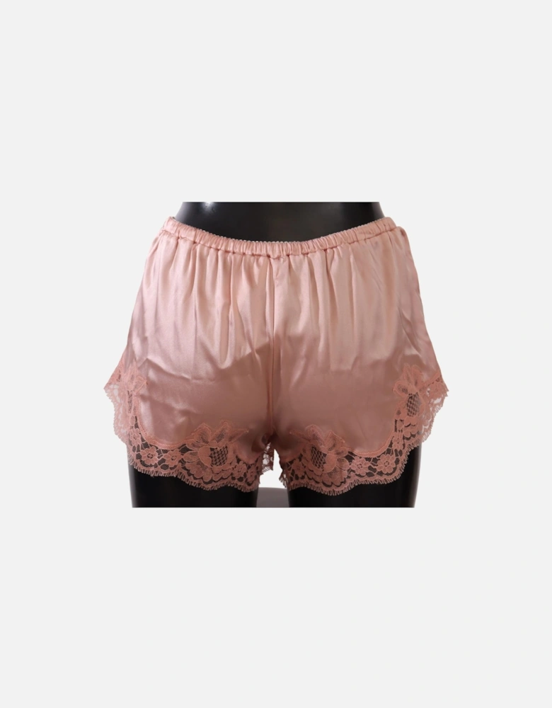 Floral Lace Silk Blend Lingerie Shorts Women - Powder Pink Sleepwear