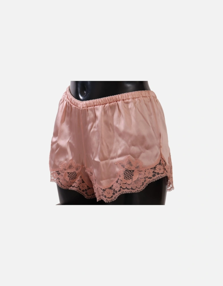 Floral Lace Silk Blend Lingerie Shorts Women - Powder Pink Sleepwear