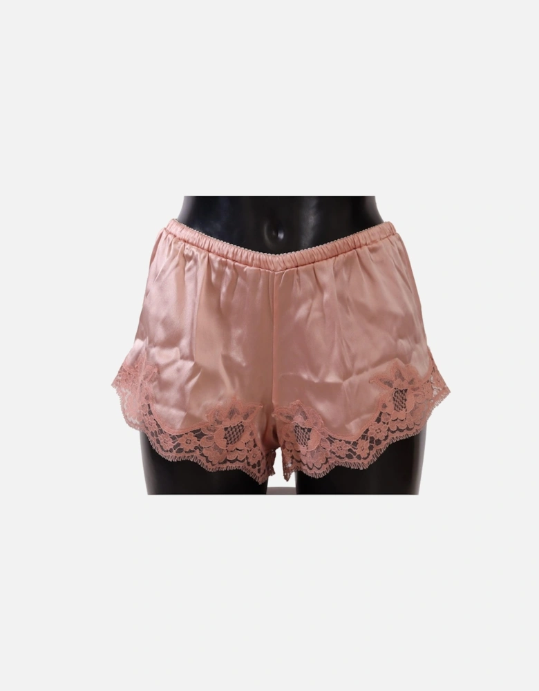 Floral Lace Silk Blend Lingerie Shorts Women - Powder Pink Sleepwear