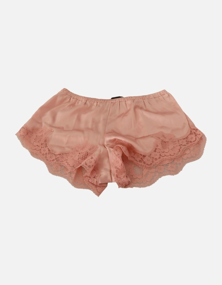Floral Lace Silk Blend Lingerie Shorts Women - Powder Pink Sleepwear