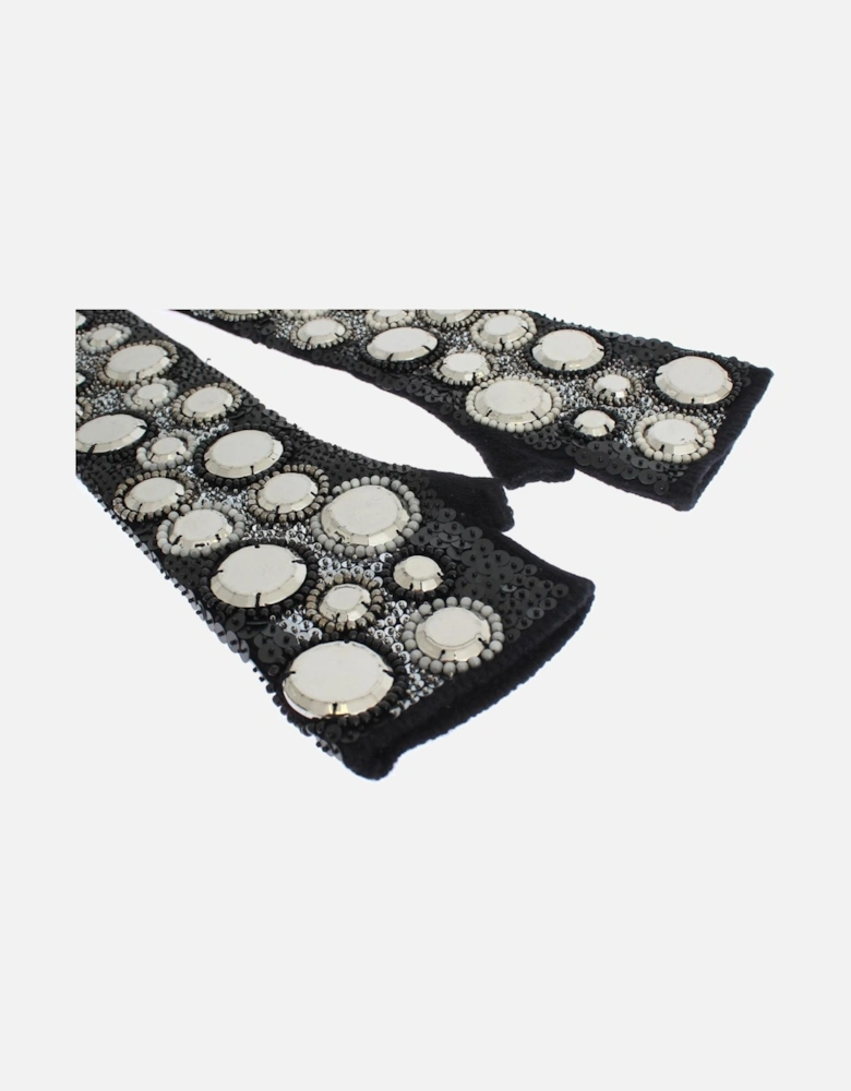 Knitted Cashmere Sequined Gloves Women - Black