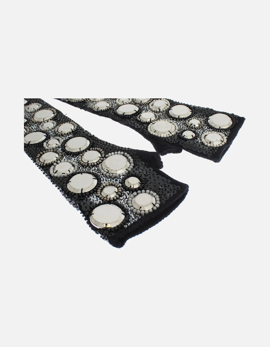 Knitted Cashmere Sequined Gloves Women - Black
