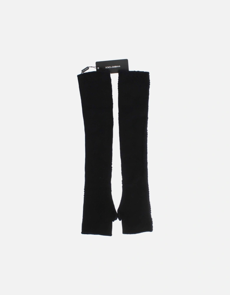 Knitted Cashmere Sequined Gloves Women - Black
