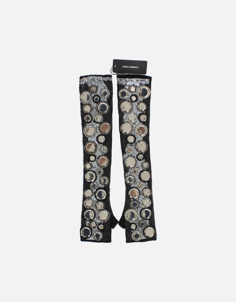 Knitted Cashmere Sequined Gloves Women - Black