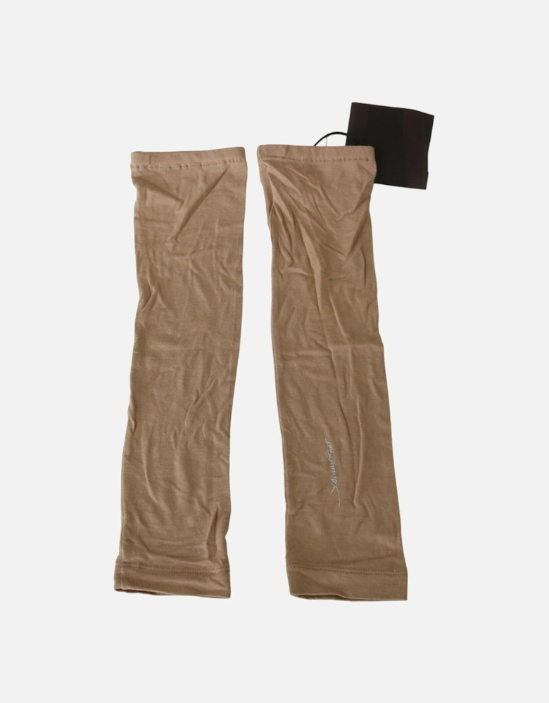 Beige Arm Warmers Stretchy Knit Women Gloves