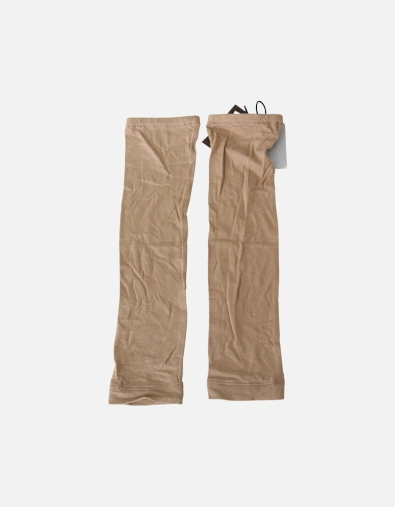 Beige Arm Warmers Stretchy Knit Women Gloves
