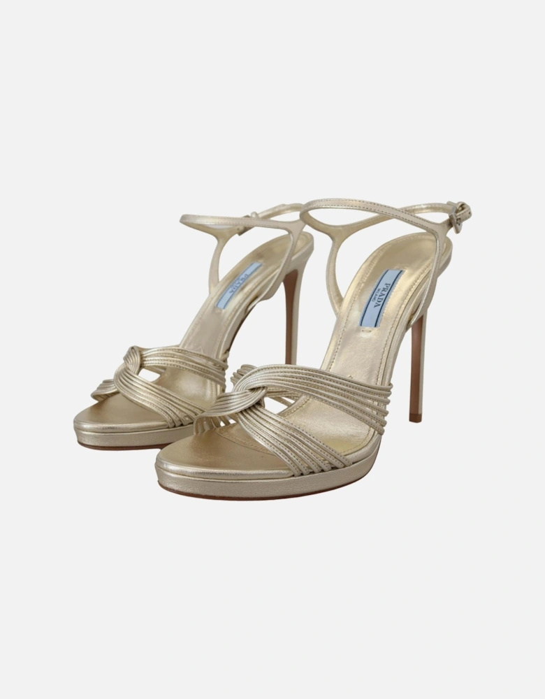 Stiletto Heel Sandals with Logo Details Women - Gold And Havana