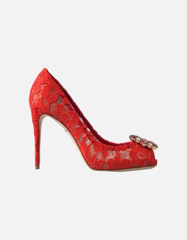 Lace PeepToe Pumps High Heel Women - Red Sandals