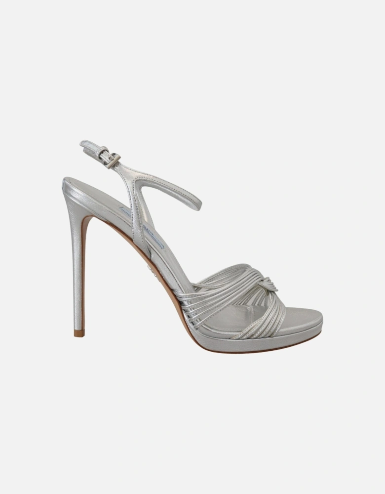 ilver Leather Platform Heel Women - Silver Sandals