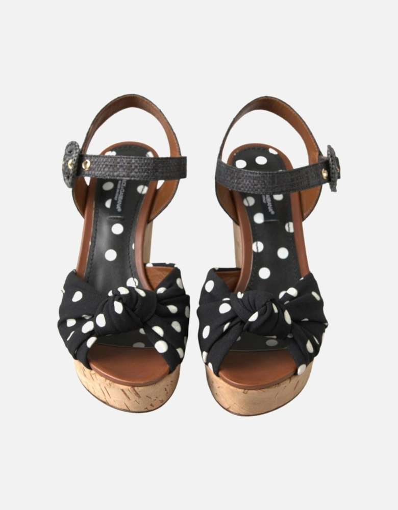 Polka Dot Wedge Sandals Cork Platform Style Women - Black Platform