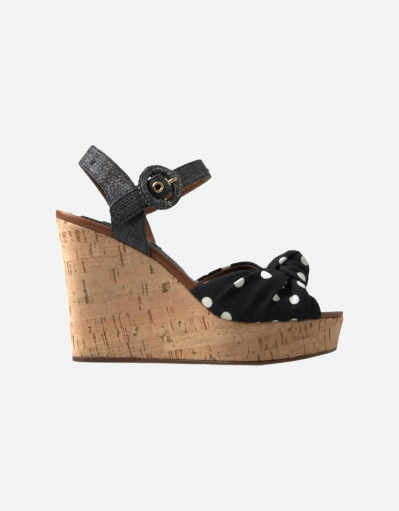 Polka Dot Wedge Sandals Cork Platform Style Women - Black Platform