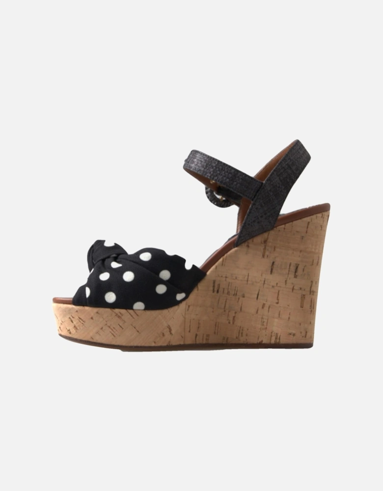 Polka Dot Wedge Sandals Cork Platform Style Women - Black Platform