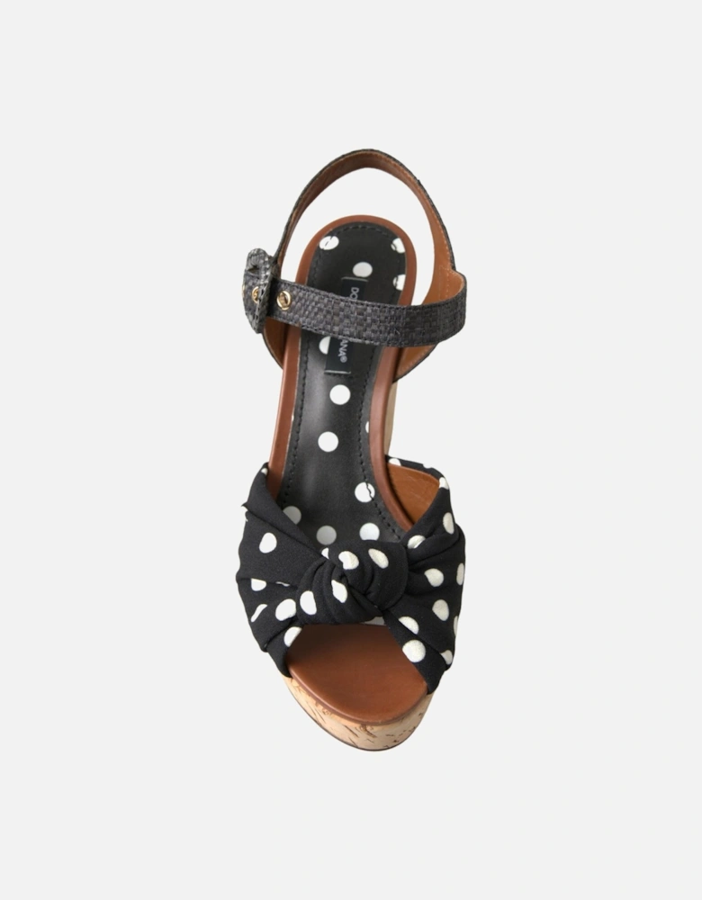 Polka Dot Wedge Sandals Cork Platform Style Women - Black Platform