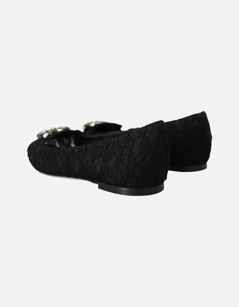 Lace Ballerinas Crystal Embellished Women - Black Flats