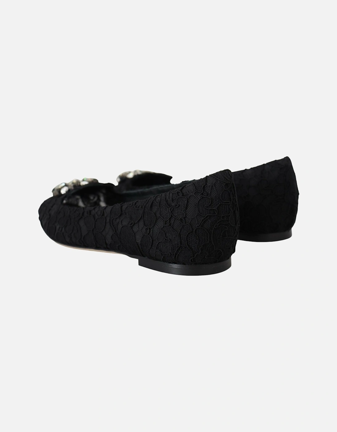 Lace Ballerinas Crystal Embellished Women - Black Flats