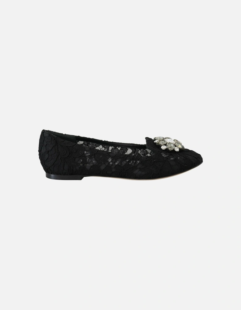 Lace Ballerinas Crystal Embellished Women - Black Flats