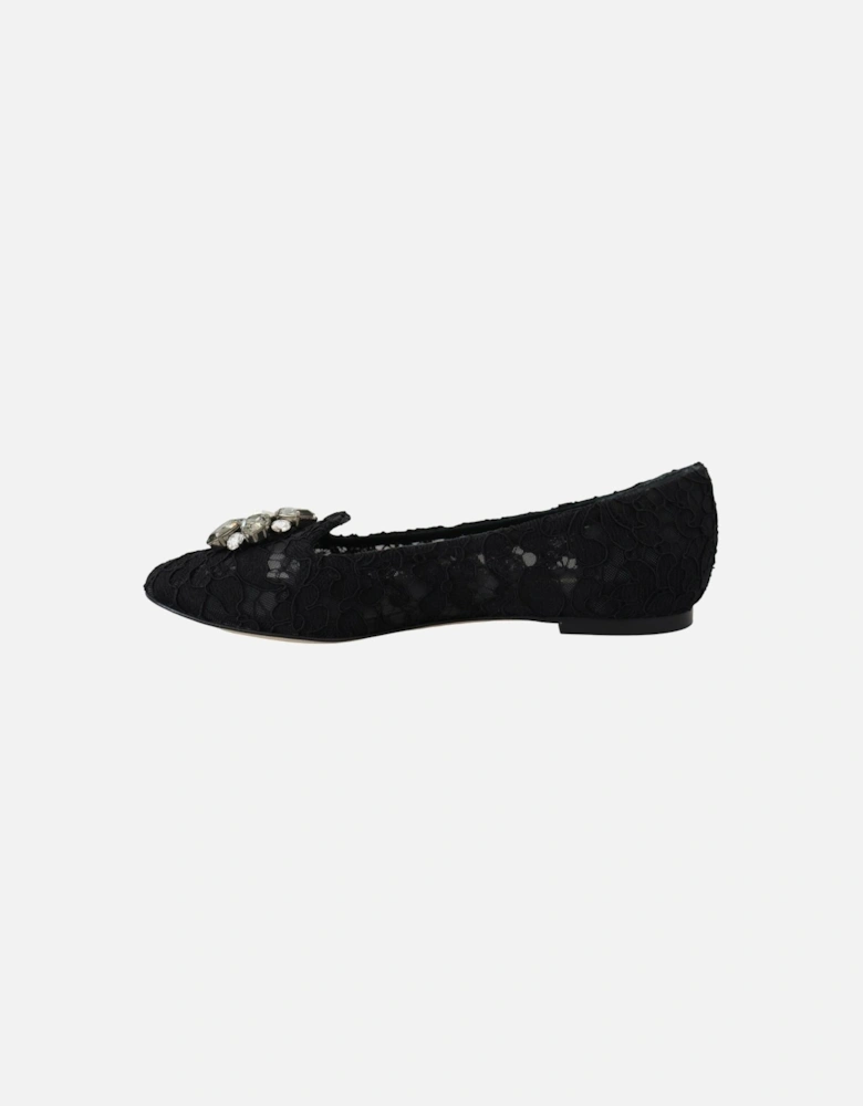 Lace Ballerinas Crystal Embellished Women - Black Flats