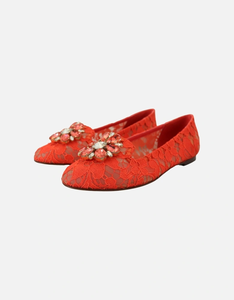 Lace Ballerinas Crystal Embellished Women - Red Flats