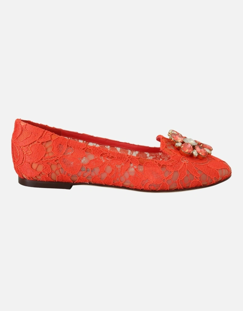 Lace Ballerinas Crystal Embellished Women - Red Flats