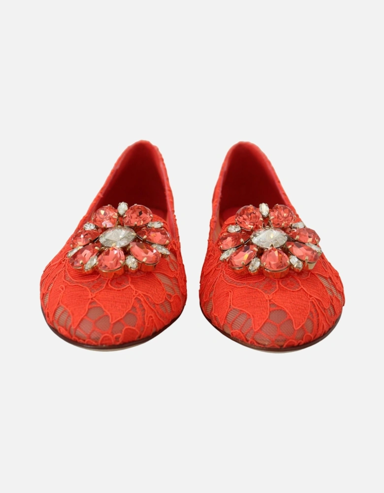 Lace Ballerinas Crystal Embellished Women - Red Flats