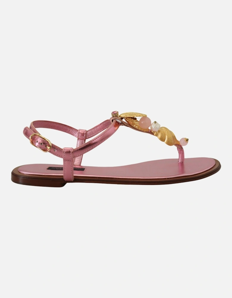 hell Embellihed andal Metallic Leather andal Women - Pink Flats