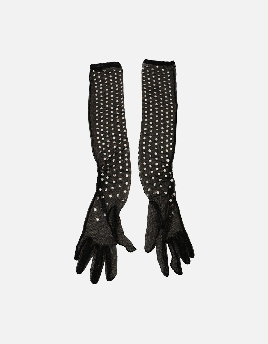 Mesh Gloves Crystal Detailing Women - Black, 4 of 3
