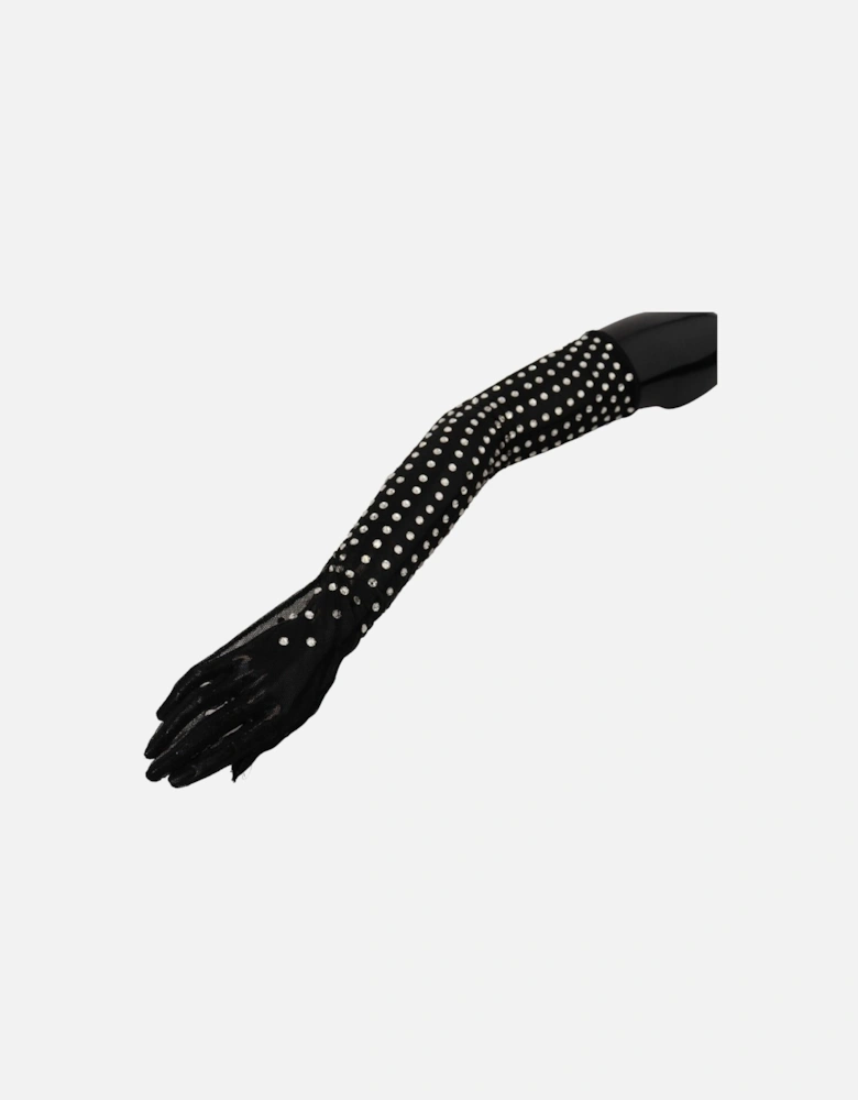 Mesh Gloves Crystal Detailing Women - Black