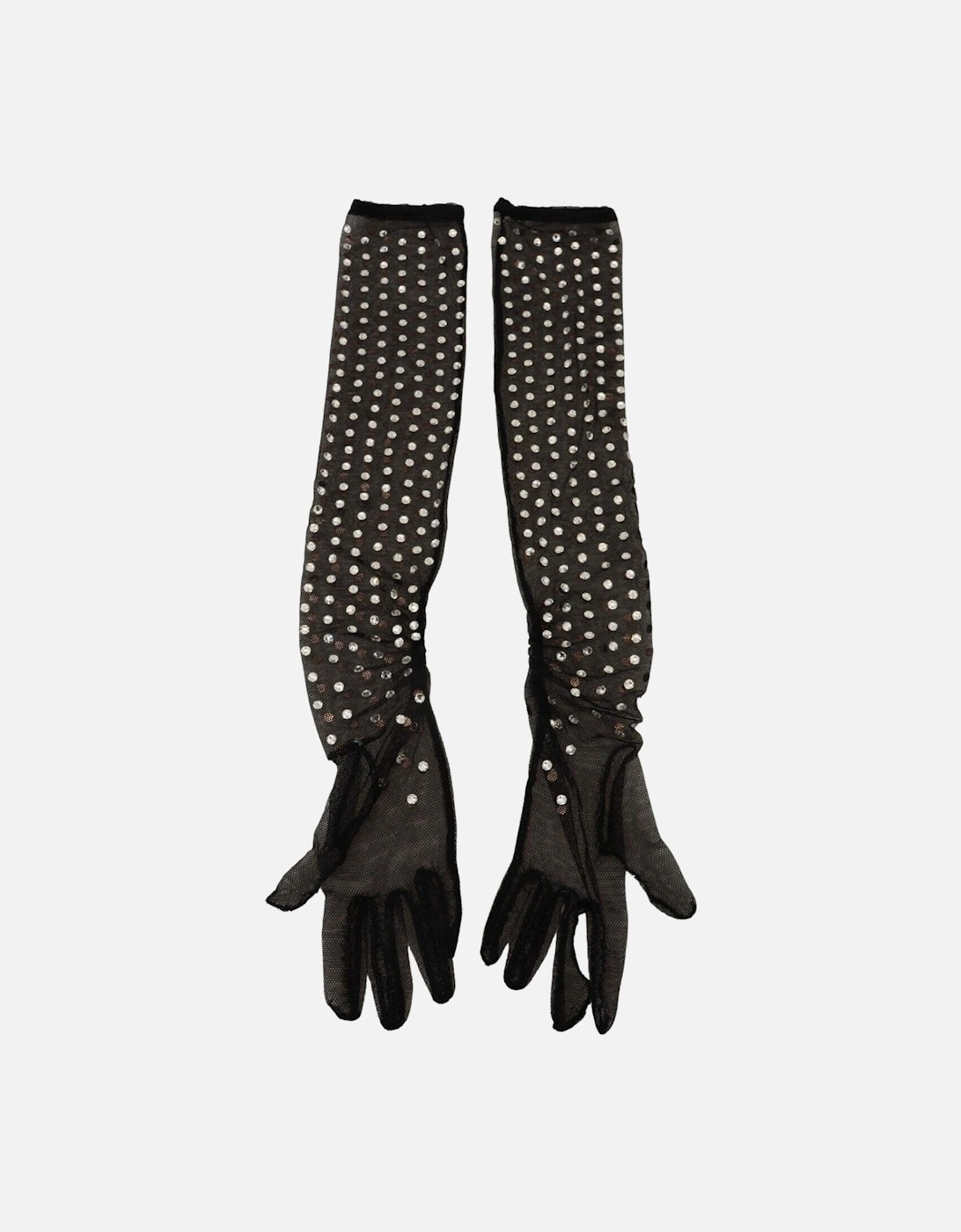 Mesh Gloves Crystal Detailing Women - Black